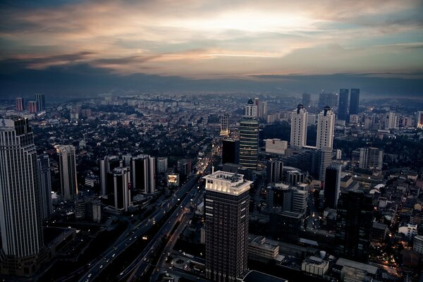 Bird s-eye view of the city of skyscrapers