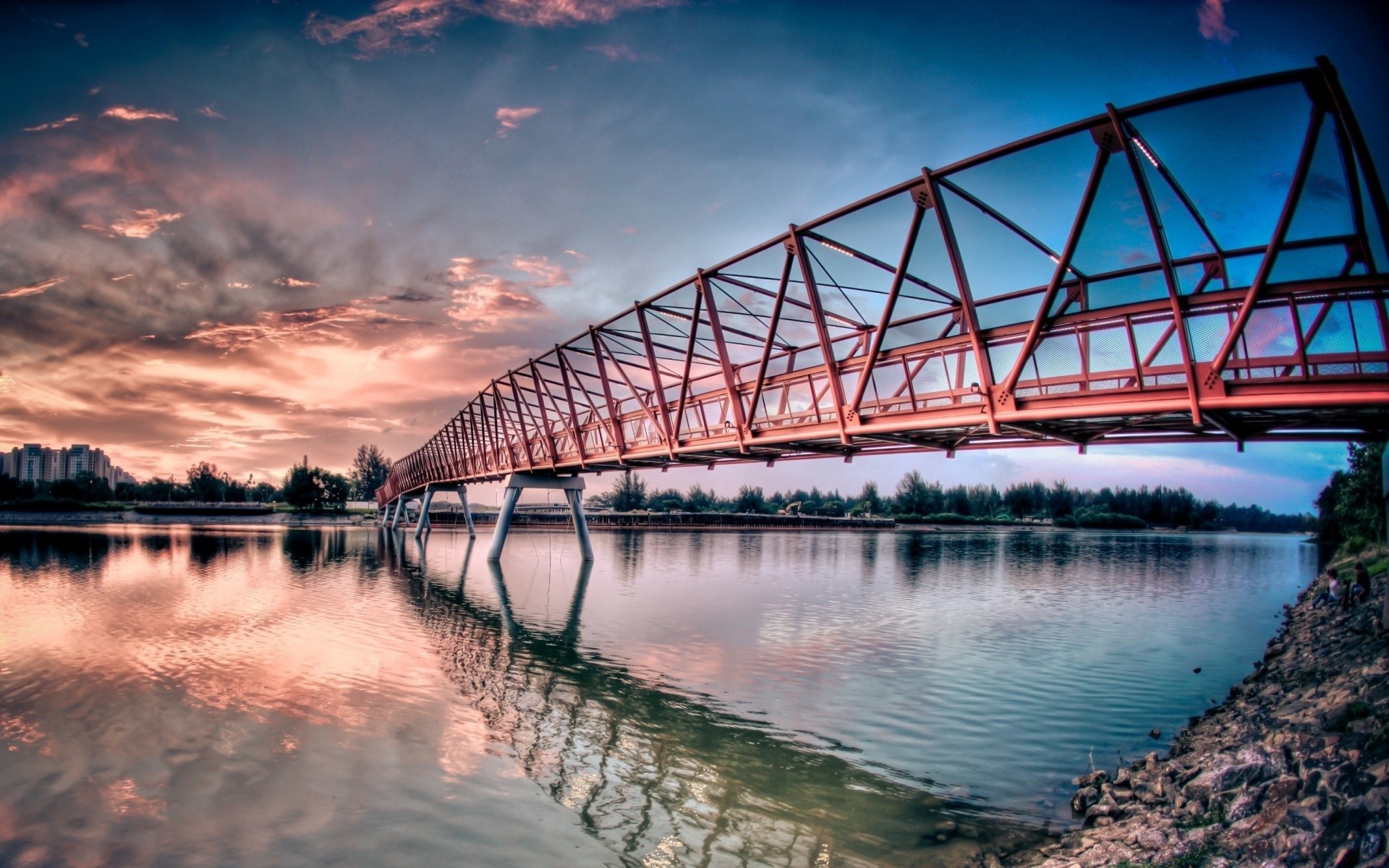 outras cidades ponte água rio reflexão céu viagens pôr do sol sistema de transporte