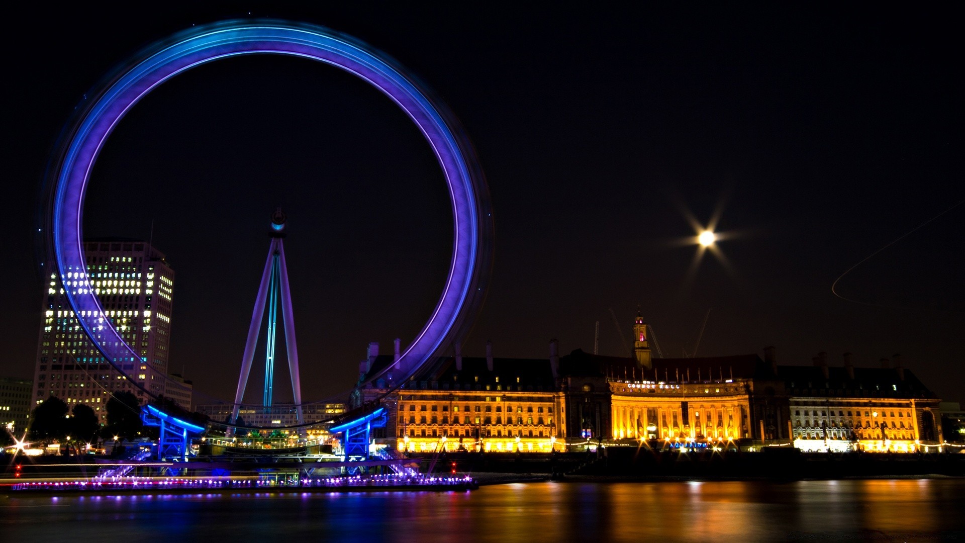 other city city evening bridge river architecture building illuminated dusk water light travel urban reflection landmark sky cityscape neon ferris wheel business