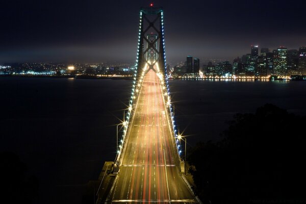 Bridge night city dark water architecture