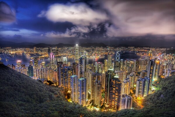 Night city skyline from above