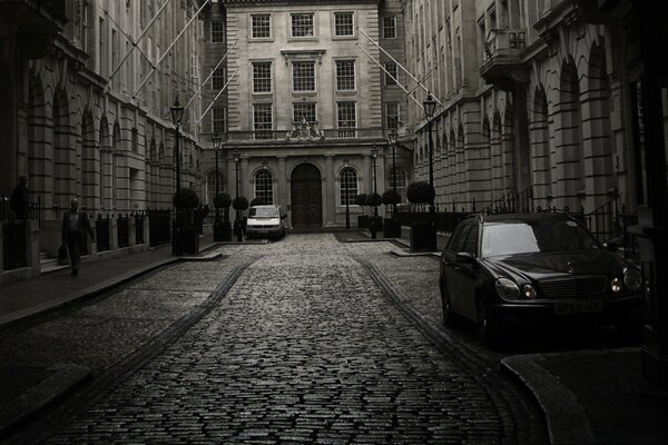 Streets of a monochrome city during the day