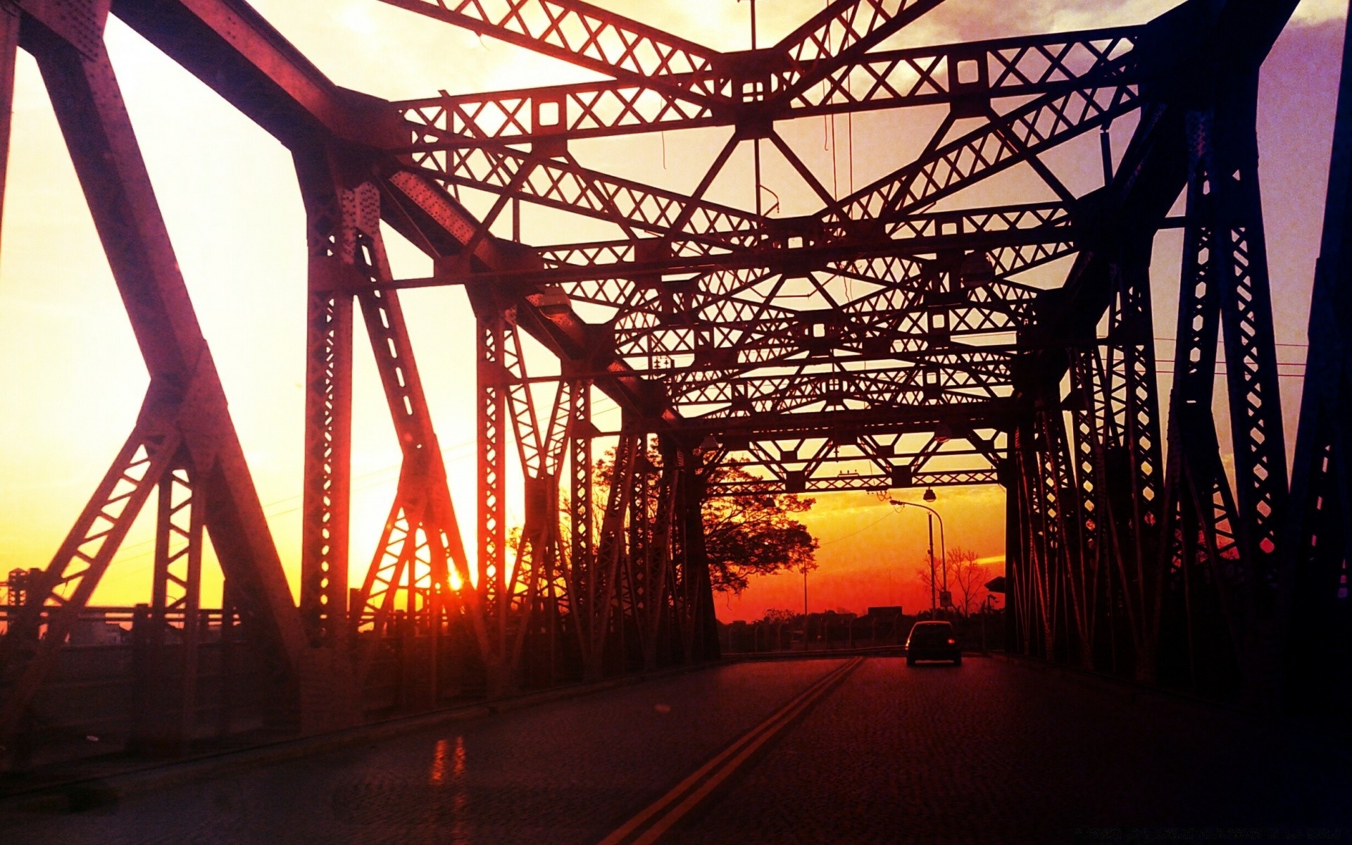 other city bridge sky connection steel travel transportation system outdoors iron sunset architecture water blur high dusk