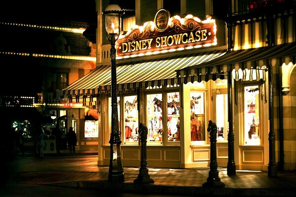 A showcase illuminated by a small bakery