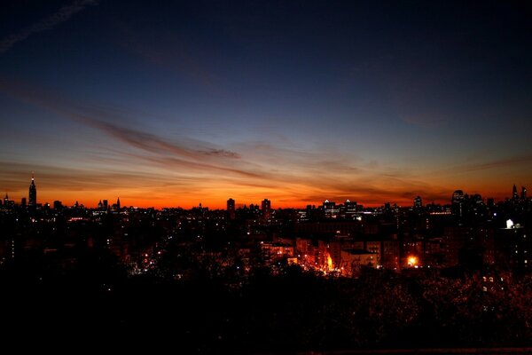 Evening sunset light over the city