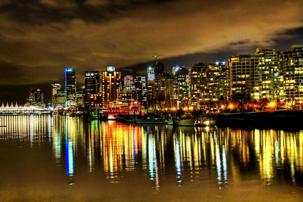 The city is reflected in the water night evening nightlife