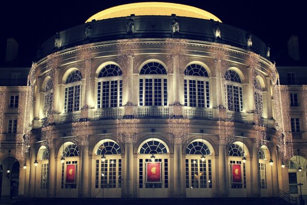 An old building with night lighting