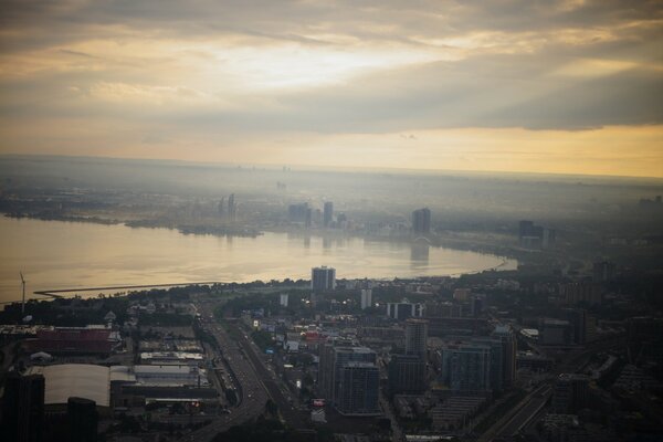 The sea coast in a foggy haze