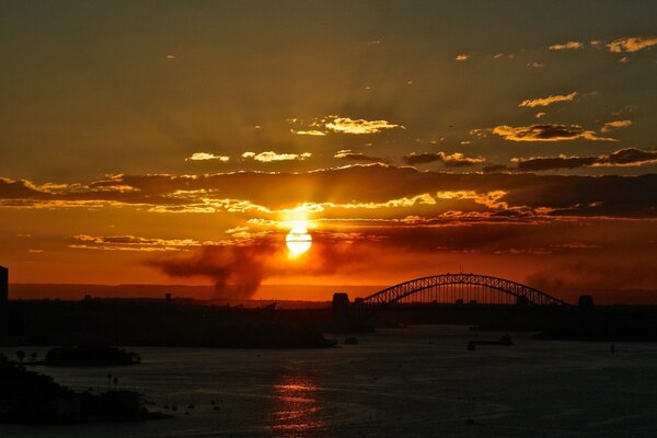 Beautiful morning dawn at the bridge