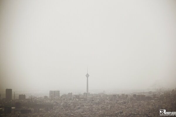 Beautiful panorama of the foggy city