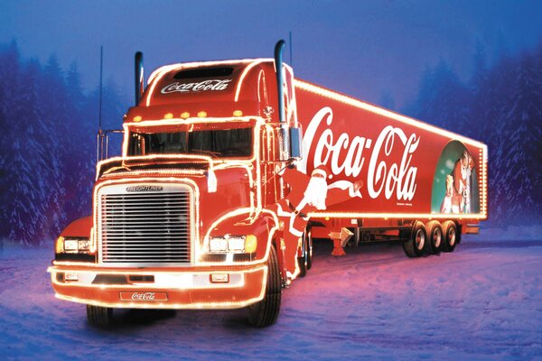 New Year s truck with lights in the snow