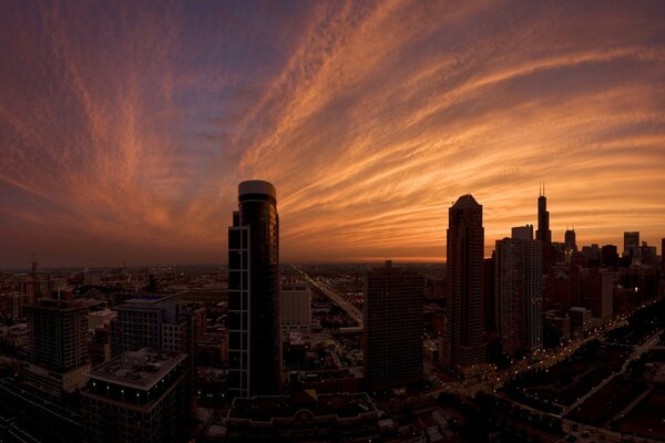 Coucher de soleil architecture structure gratte-ciel