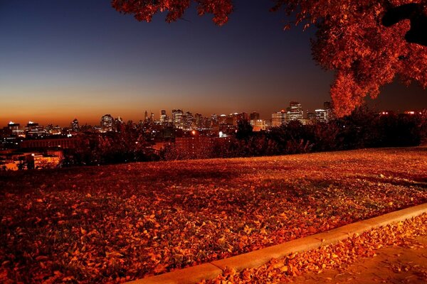 Autumn sunset over the city