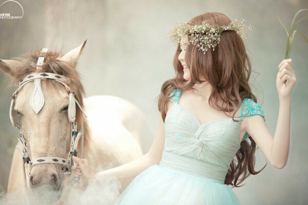 Beautiful young girl with a horse