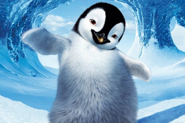 Dessin animé étranger sur un pingouin dans une journée glaciale