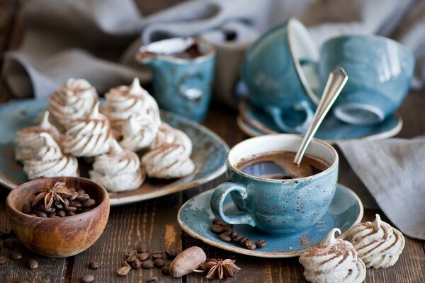 Dessert with a cup of tea in the kitchen