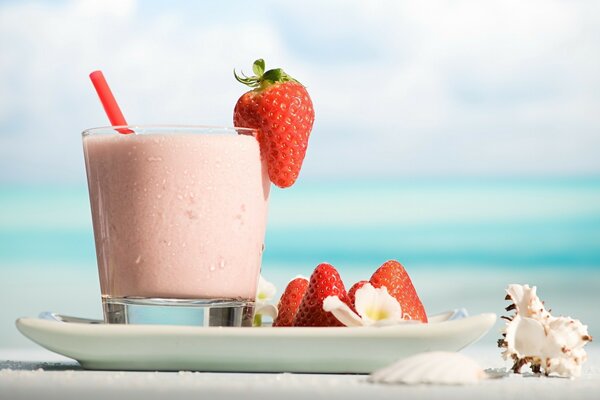 Delicious strawberry cocktail with milk