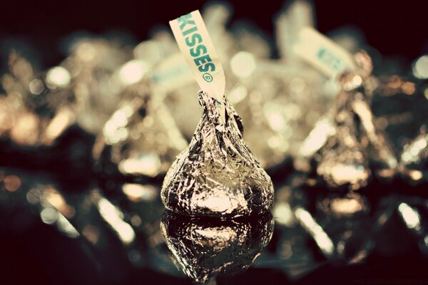 Chocolate candy wrapped in foil