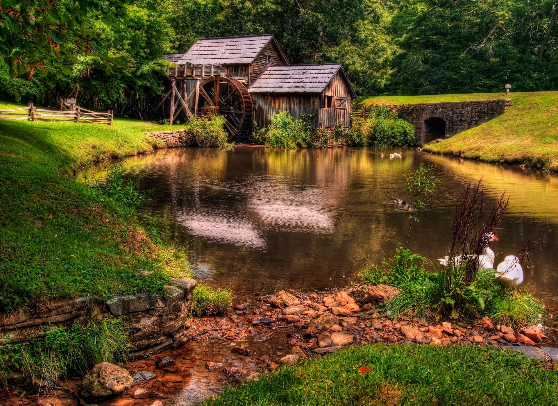 rivers ponds and streams water wood river nature bridge lake landscape pool outdoors grass tree fall house leaf travel summer rural rustic wooden