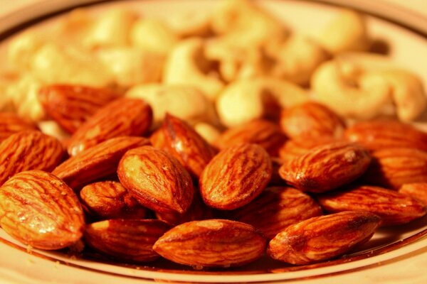 Almonds and cashews on a delicious breakfast plate