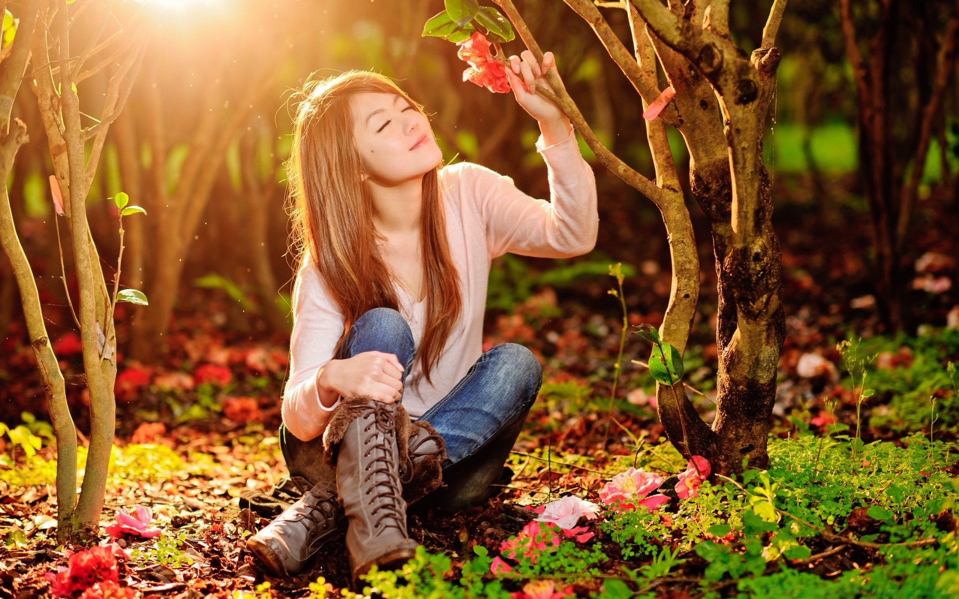 faccia e sorriso natura autunno foglia parco legno all aperto erba donna ragazza estate bella albero