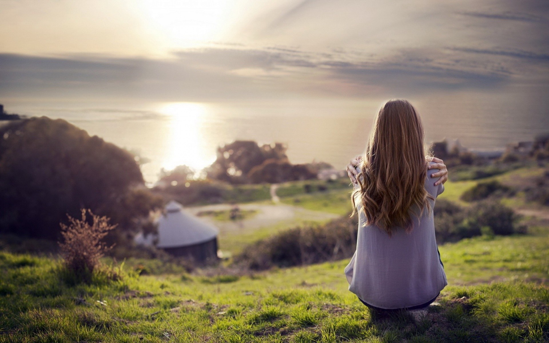 the other girls sunset landscape grass field nature dawn hayfield sun sky outdoors summer girl evening light fog countryside tree fair weather dusk