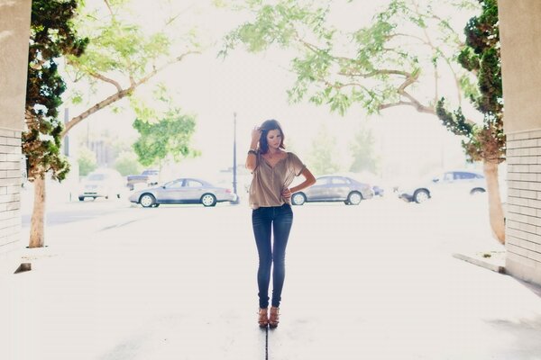 Girl and trees in the background