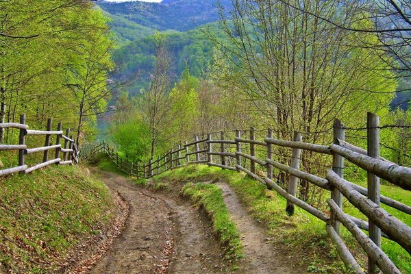 Strada nel vecchio villaggio lungo gli orti