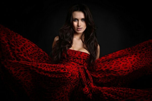 Hermosa chica en vestido rojo