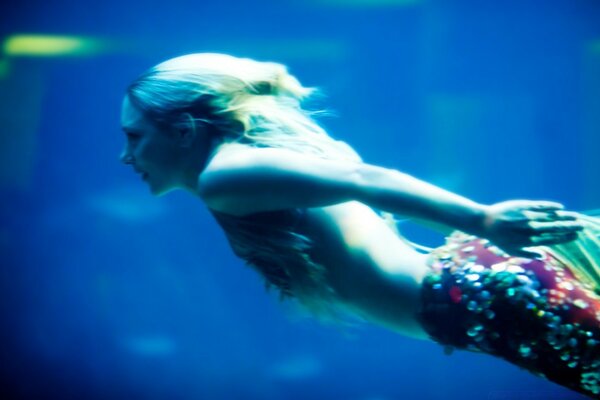 A girl swimming underwater