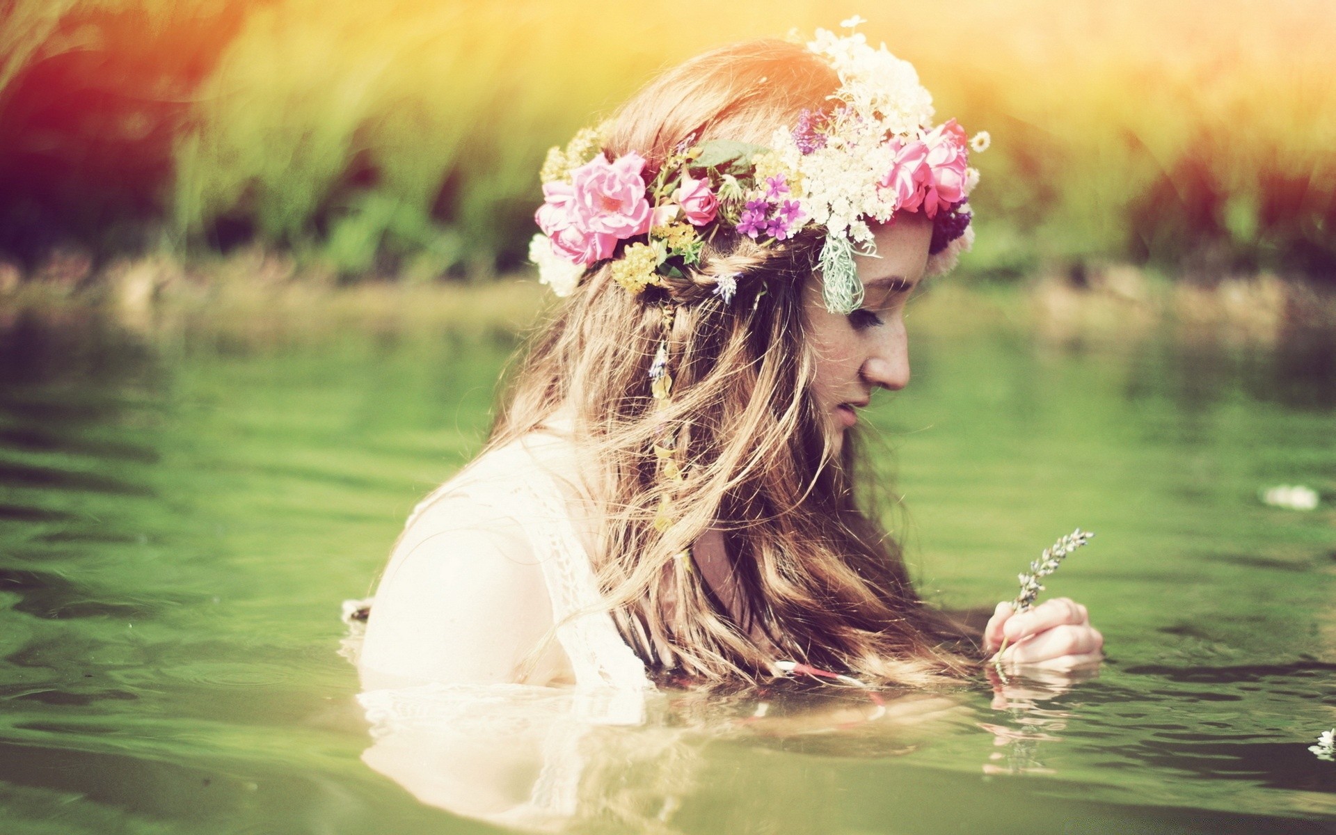 the other girls nature summer beautiful grass girl outdoors portrait water flower park young woman one hair