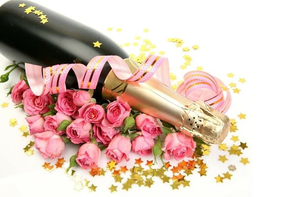 Champagner und Rosen romantische Tischdekoration