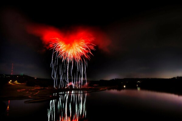 Fireworks in the night city