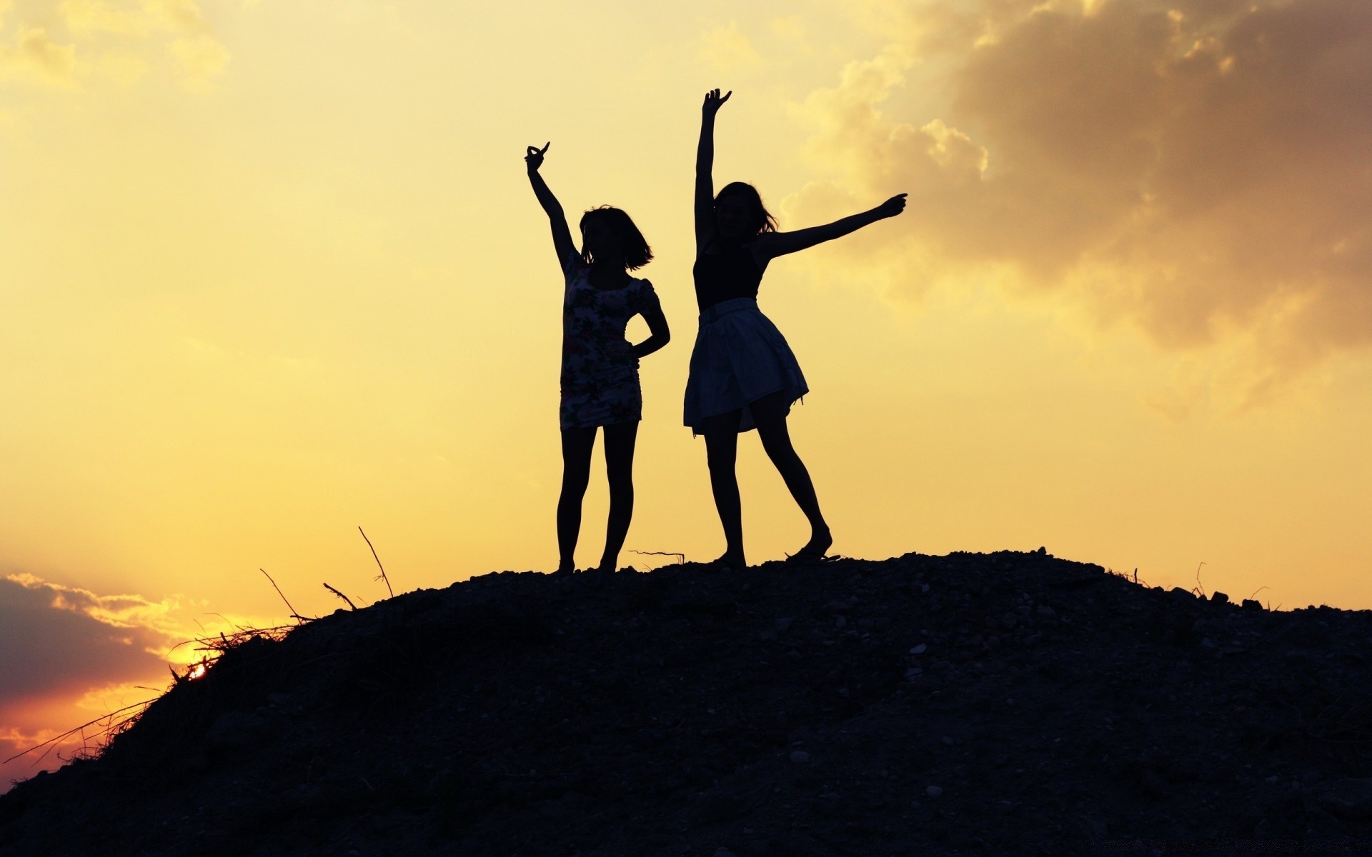 hearts sunset backlit silhouette sky dawn evening landscape outdoors man girl dusk woman