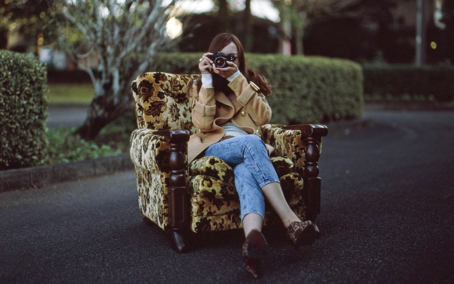 the other girls girl one adult woman portrait sit street child bench outdoors