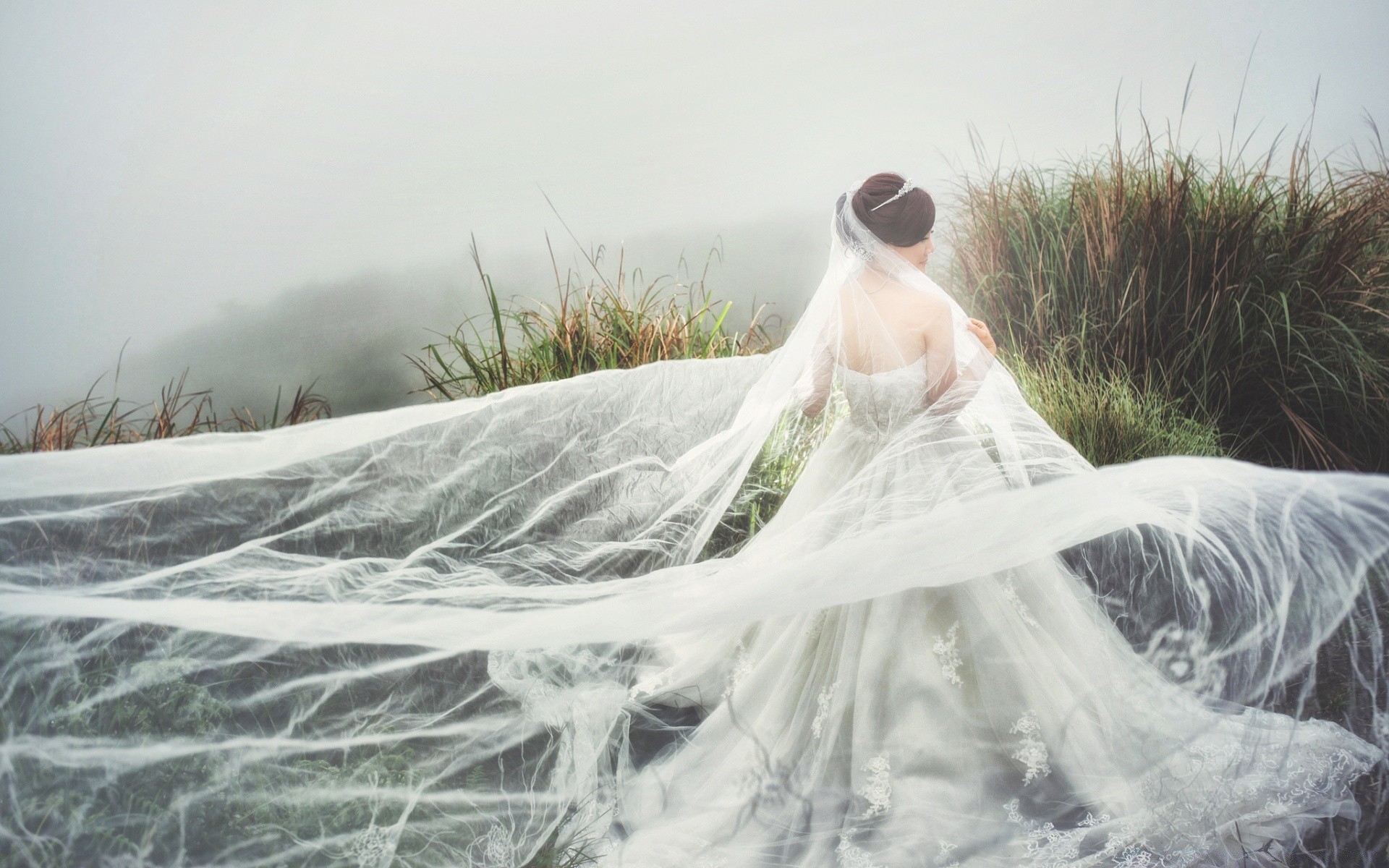 herzen natur schön hochzeit mädchen im freien wasser sommer braut himmel frau kleid gutes wetter winter gras