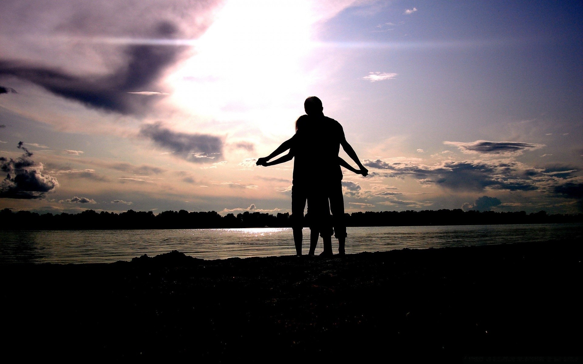 hearts sunset water silhouette beach dawn lake landscape evening sun backlit dusk sea reflection ocean sky light girl