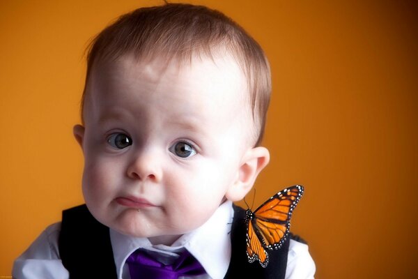 Süßes Baby im Anzug mit Schmetterling