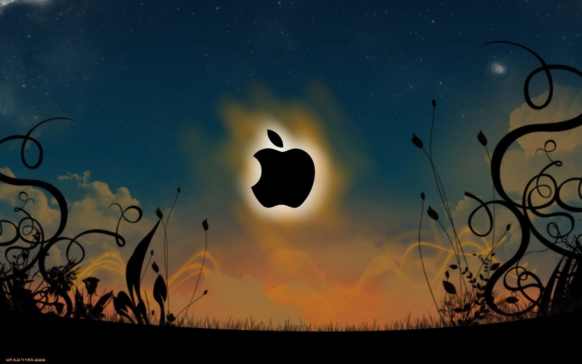 apple lua silhueta área de trabalho céu natureza escuro sol