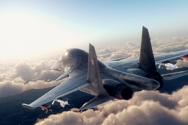 A plane flying above the clouds