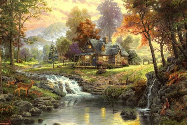 A small house by a mountain river