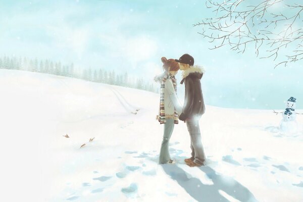 Lovers outdoor recreation in winter