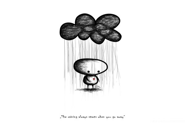 A sad little man in the rain with a beautiful heart