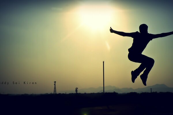 Man s leap in the evening