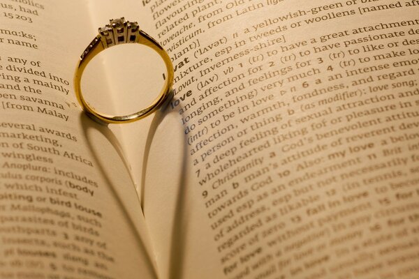 A golden ring between the pages of the book