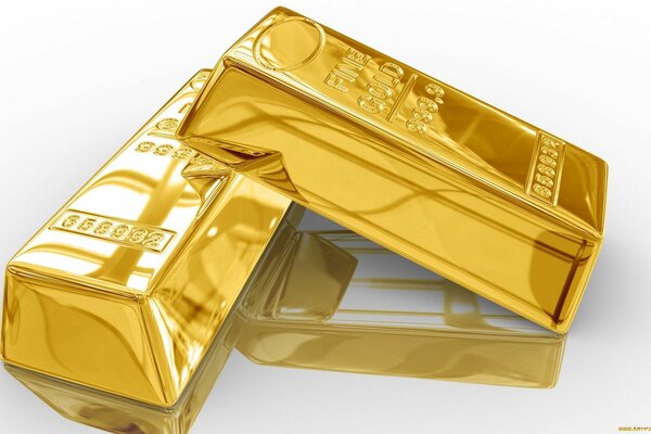 Gold bars on a white background