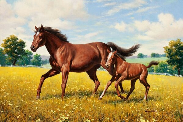 Arthur saron sarnoff peinture Poulain Prairie cheval