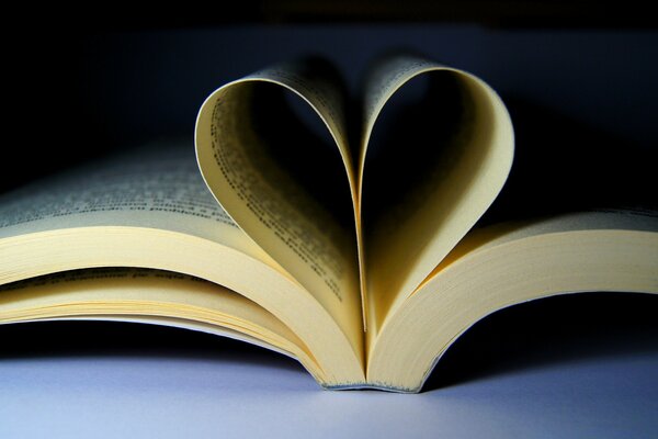 The leaves of the book folded into a heart