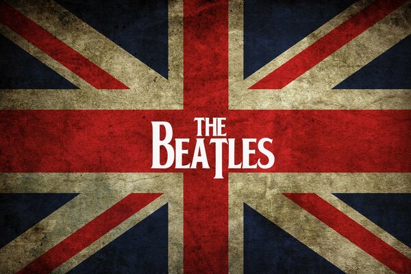 Bandeira britânica com símbolos dos Beatles