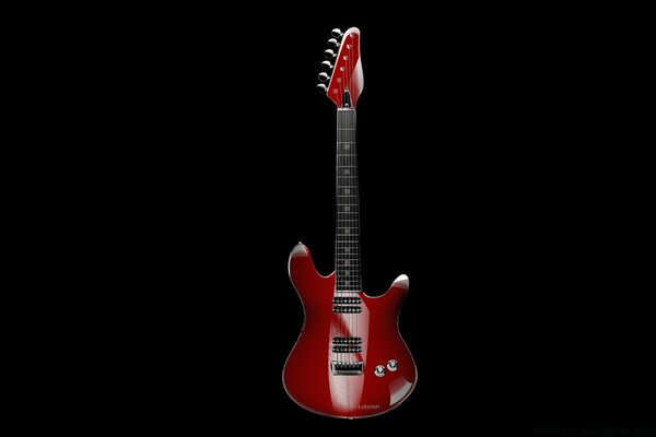 Burgundy guitar on a black background